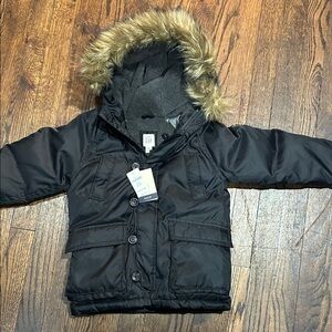 GAP Black Jacket with Faux Fur Trim